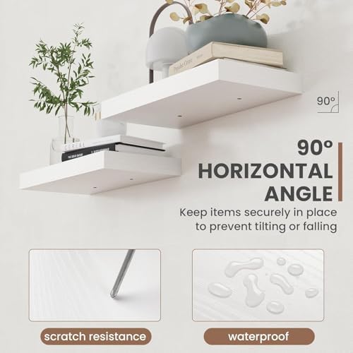 Acovy 72 Inch Floating Shelves, 8 Inch Deep Floating Shelves for Wall, Hanging Shelf with Invisible Brackets, Deep Shelves for Bathroom, Bedroom, Living Room, White, Set of 1 - Image 5