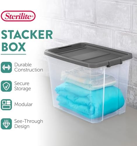 Sterilite 8-Pack Modular Stacker Box, Durable Clear Plastic Storage Bins with Latching Lids, 108 Quart - Stackable Organizing Container Boxes for Closet, Bathroom, and Office - Image 4