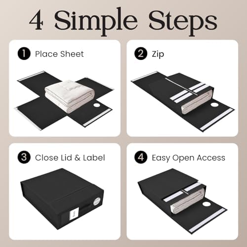TOSORO 6 Pack Bed Sheet Organizer and Storage, Foldable Storage Organizer for Linen Closet with Viewing Window & Label for Bedding Sheets & Blankets (Queen & King Size) Black - Image 2