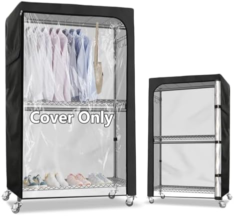 Rileytee Garment Rack Cover,600D Heavy Duty Waterproof Clothing Rack Cover,Clothes Rack Cover with Zipper for Metal Garment Rack（Clear Front,47.2"W x 17.7"D x 80.7"H,Cover Only) by Rileytee