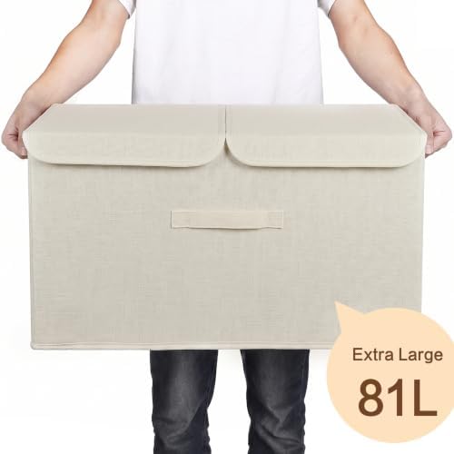 2 Pack Storage Boxes with Lids and Handles, Collapsible Linen Storage Bins Organizer Containers Baskets Cube with Removable Divider for Home Bedroom Closet Office (Black, XL) - Image 4