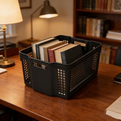 Large Stackable Woven Plastic Basket, 6-Pack Storage Bins - Image 3