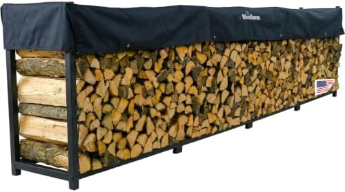 Woodhaven Black Large Outdoor Firewood Rack (16 Foot, With Cover) by Woodhaven