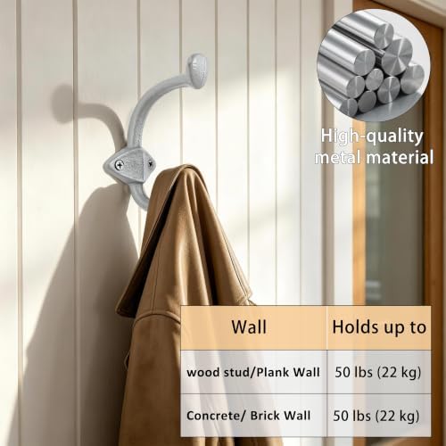 Dseap Cast Iron Wall Hooks L=5”, Heavy Duty Coat Hooks, Rustic Vintage Farmhouse Hook for Hanging Winter Coats Jackets Towels Hats Bags Plants, Silver, Pack of 10 (ShieldBold) - Image 4