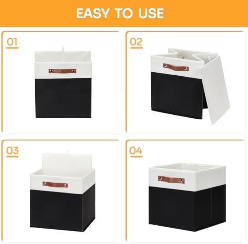 DULLEMELO Storage Cubes 13 inch,Cube Storage Bins with Handles for Organizing,Fabric Storage Baskets for Shelves Nursery Closet Home Organization (White&Black-4 Pack) - Image 4