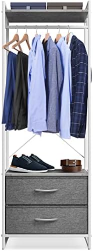 Sorbus Tall Clothing Rack with Drawers, Wood Top (Grey) - Image 5
