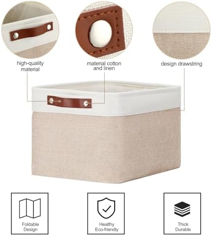 Uiifan 10 Pcs Collapsible Fabric Storage Baskets, 16 x 12 x 10 Inch, Beige - Image 4