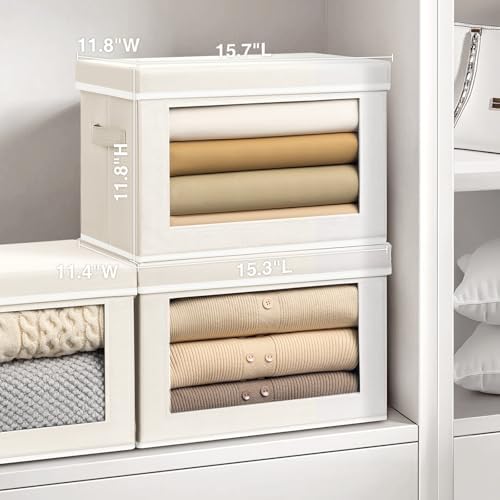 Homsorout Storage Bins with Lids, 4 Pack Large Storage Cubes with Window, Closet Bins with Lids & Handles, Fabric Box for Organizing Clothes, Towels, Books, Beige - Image 2