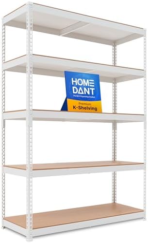 HOMEDANT White 47.7" W 5 Tier Storage Shelves Garage Shelving Unit Metal by TheBestOrganizingSolution
