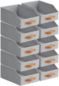 Homsorout Fabric Storage Bins for Organizing - 10 Pack Large Trapezoid Collapsible Storage Bins with Front Handle, Closet Organizers and Storage for Bedroom, Home Shelves, Small Spaces, Grey by Homsorout