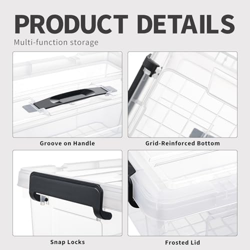Cetomo Lidded Storage Bin with Handle, Storage Bins with Lid, Organizing Container with Secure Latching Buckles, Stackable and Nestable, Plastic, 25 Quart-6 Pack, Clear - Image 2