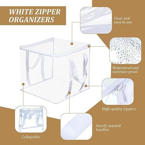 16 Pcs Clear Zippered Organizers 12''x12''x12'' Moving Bags with Reinforced Handles Heavy Duty Storage Cube Tote Storage Blanket Bags Bins for Clothes Moving Supplies Linens Shoes Closet Organizer - Image 3