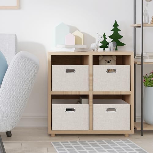 Posprica Closet Storage Bins, 4 Pack Closet Shelf Organizers, Linen Fabric Decorative Storage Baskets for Organizing, Foldable Storage Box for Clothes, 15x10.5x8.25 Inch (Beige) - Image 6