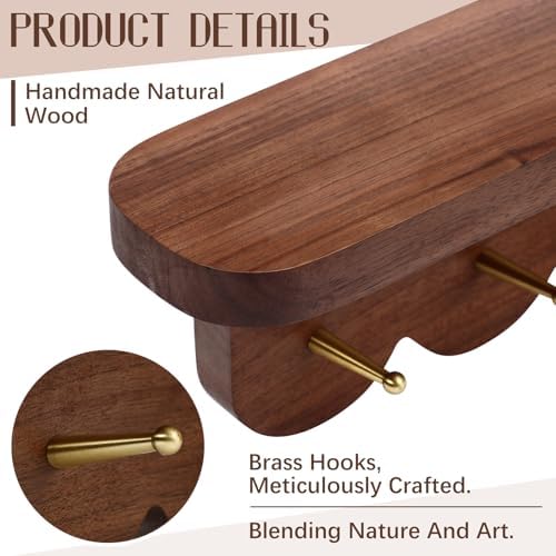Lewtemi Wall Mount Coat Rack with Shelf 16.5" Scalloped Walnut with 5 Hooks - Image 4