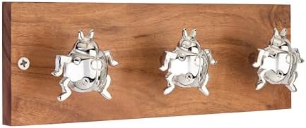 Rustic Wall Mounted Coat Rack with 3 Polished Nickel Turtle Hooks,Solid Wood Base, Hook Rail for Hats, Coats, Bags & Keys, Unique Nautical Organizer for Bathroom & Bedroom by TheWoodburyLane