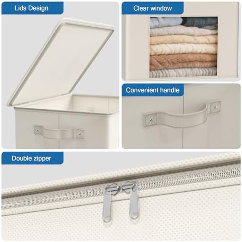 Zilink Fabric Storage Bins with Lid Sweater Closet Organizer, Beige,4 Pack - Image 3