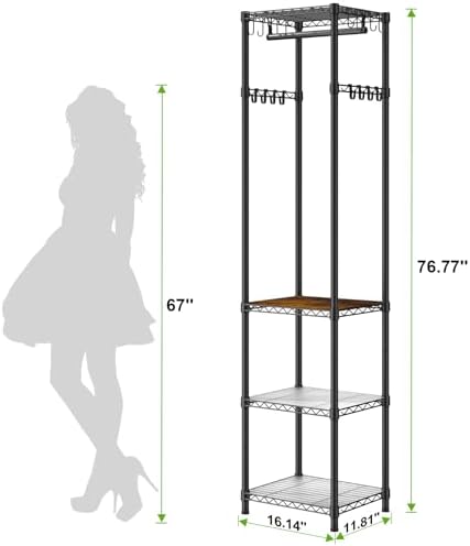R1 Clothes Rack Heavy Duty, Clothing Racks for Hanging Clothes, Garment Rack with Storage Shelves, Small Coat Rack Freestanding for Entryway, Hallway, Bedroom, Max Load 448 Lbs, Black - Image 5