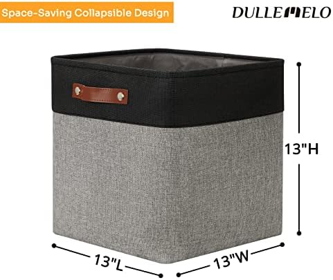 DULLEMELO Storage Bins for Organizing,Closet Storage Baskets for Gift Empty,Large Linen Canvas Storage Bins with Handles for Home Office Toys Shelves(Black&Grey, 13 inch Cube) - Image 2