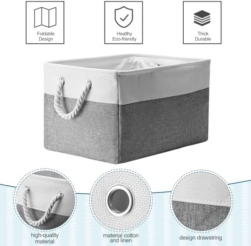 FoldTier 10 Pack Large Collapsible Fabric Storage Baskets with Handles Decorative Storage Bins for Organizing Shelves Toys Clothes(White & Gray,16 x 12 x 10 Inches) - Image 4