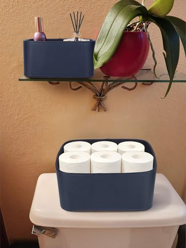 HofferRuffer Faux Leather Storage Baskets Bins with Velvet Lining for Organizing, Storage, Gifts, Set of 3 Nesting Shelf Baskets Decorative Storage Boxes for Home Organization (Blue) - Image 5