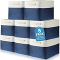 meekoo 8 Pack Fabric Storage Bins Baskets, 15 x 11 x 9.5 in, Blue White by meekoo