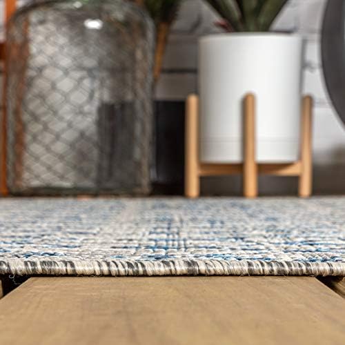 Eyely Moroccan Woven Round Rug 6 Ft Light Gray/Navy, Indoor Outdoor Rug - Image 3