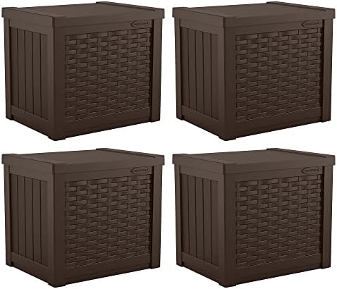 Suncast 4 Pack 22-Gallon Small Deck Box - Lightweight Resin Storage Container and Seat for Patio Cushions and Gardening Tools - Store Items on Patio, Garage, 22.5"L x 17"W x 22.5"H, Yard - Java Brown by Suncast