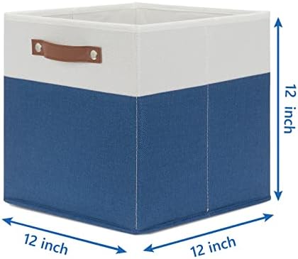 Temary Collapsible Storage Boxes - 12x12 Blue Cube Storage Bins with Handles for Organizing Home, White&Blue - Image 2