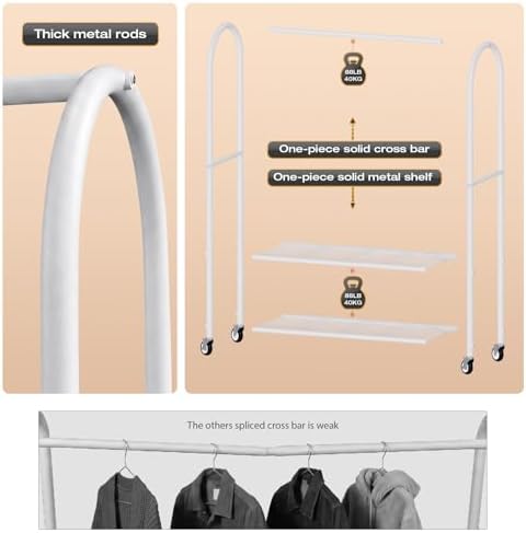 Univivi Rolling Clothes Rack with Clear Dust Cover and Bottom Storage Shelf - Image 4