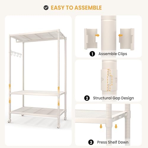 Rolling Clothing Rack Metal Wardrobe Rack 695LBS with Shelves White - Image 7