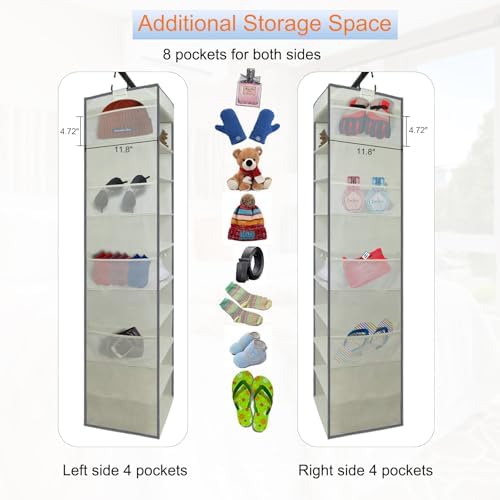 2 Pack Large-Sized Hanging Shoe Organizer 10-Shelf, Sturdy Hanging Closet Organizer with 8 Side Pockets, Wider Hanging Shelves for Storage Shoes Clothes Jeans Shirts Toys, Beige - Image 6