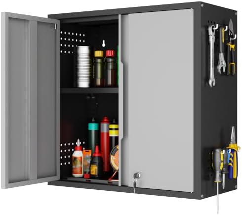 Garage Wall Cabinet with 2 Doors, Metal Wall Cabinet with Lock by Yoonkool