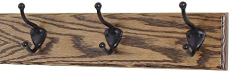 Oak Coat Rack with Oil Rubbed Bronze Hat & Coat Style Hooks (Walnut, 15" x 3.5" with 3 Hooks) by PEG+AND+RAIL