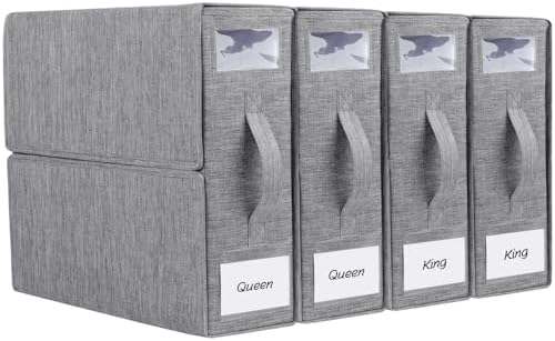 4 Pack Foldable Sheet Organizers for Linen Closet - Twin/Full Size Duvet Cover Set, Grey by Cosybreeze