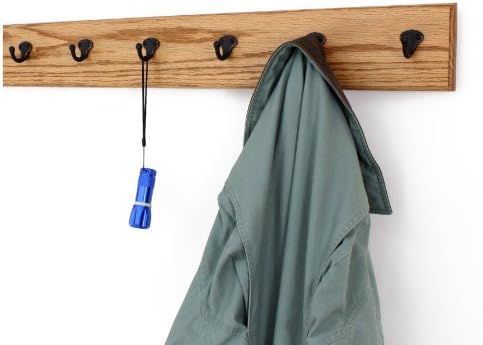 PegandRail Solid Oak Wall Mounted Coat Rack with Aged Bronze Singular Style Coat Hooks 4.5" Ultra Wide - Made in The USA (Golden Oak, 4.5" x 36" with 7 Hooks) by PEG+AND+RAIL