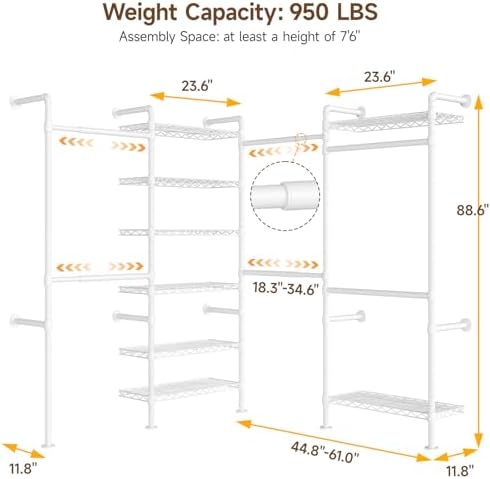 ONBRILL L4 Wall Mounted Heavy Duty Corner Industrial Pipe Clothing Rack - Image 3