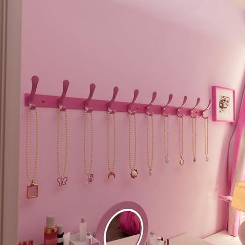 SKOLOO Coat Rack Wall Mounted - 10 Hooks, Pack of 2, Heavy Duty, Stainless Steel, Metal Wall Hanger, Sturdy Coat Hooks for Hanging Coats, Jacket, Clothes, Hat, Pink - Image 5