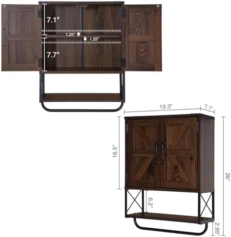 RUSTOWN Farmhouse Medicine Cabinet with 2 Barn Door & Towel Bar Rack - Image 3