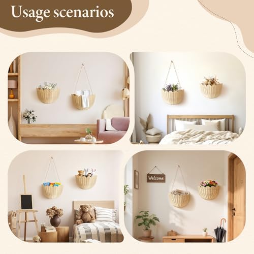 Natural Handwoven Scalloped Wall Basket Set of 2, Premium Rattan Wicker Wall Hanging Organizer for Boho Home Decor, Decorative Wall Storage for Bathroom, Entryway, Living Room & Craft Room - Image 7