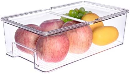 SANNO Vegetable Refrigerator Organizer Food Bins with lids Large Stackable Fridge Clear Organizers Kitchen Cabinet Organizer for Freezer, Kitchen, Countertops, Cabinets Pantry Storage Bins，set of 2 - Image 2