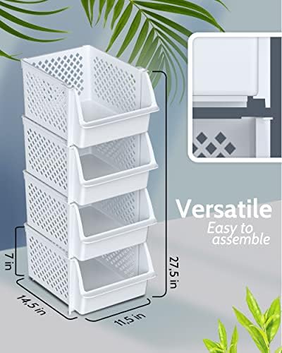 Skywin Stackable Storage Bins Open Front for Pantry Storage, 4 Pack - White - Image 3