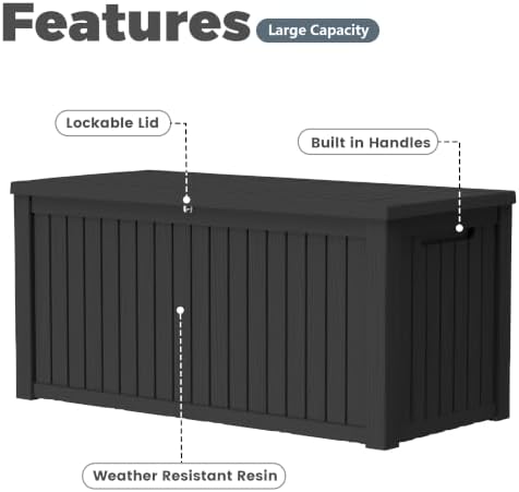 200 Gallon Resin Deck Box, Lockable Patio Outdoor Storage Box for Furniture, Garden Tools and Tools Storage, Waterproof Outside Storage Boxes Black - Image 5