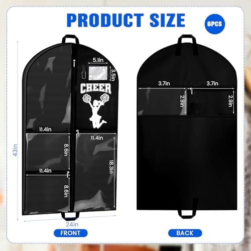 6 Pcs Cheer Garment Bags for Cheerleading Uniform, Waterproof Oxford Cloth - Image 5