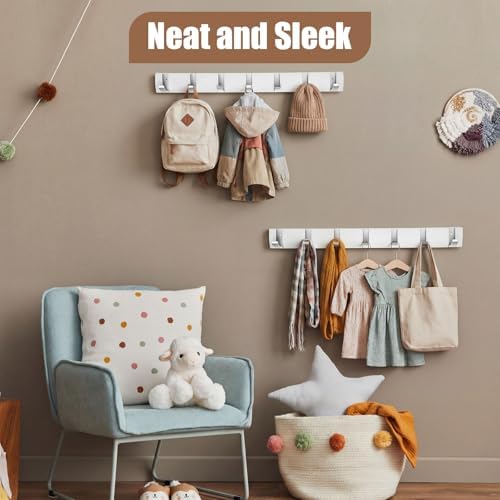 Wesiti 7 Hooks Large Wall Mounted Coat Rack, 22 Inch Floating Rack with Retractable Hook, Door Wall Coat Space Saving Aluminum Hangers for Entryway Bathroom Hat Towel(22 Inch) - Image 4
