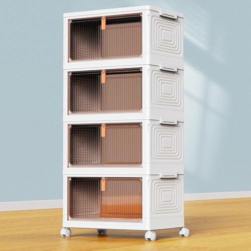 YFXCVSL 4 Tier Plastic Storage Bins with Lid 35QT, Stackable Storage Containers with Wheels, Folding Boxes, Collapsible Bins, Closet Organizers and for Living Room,Office,Dorm - Image 2