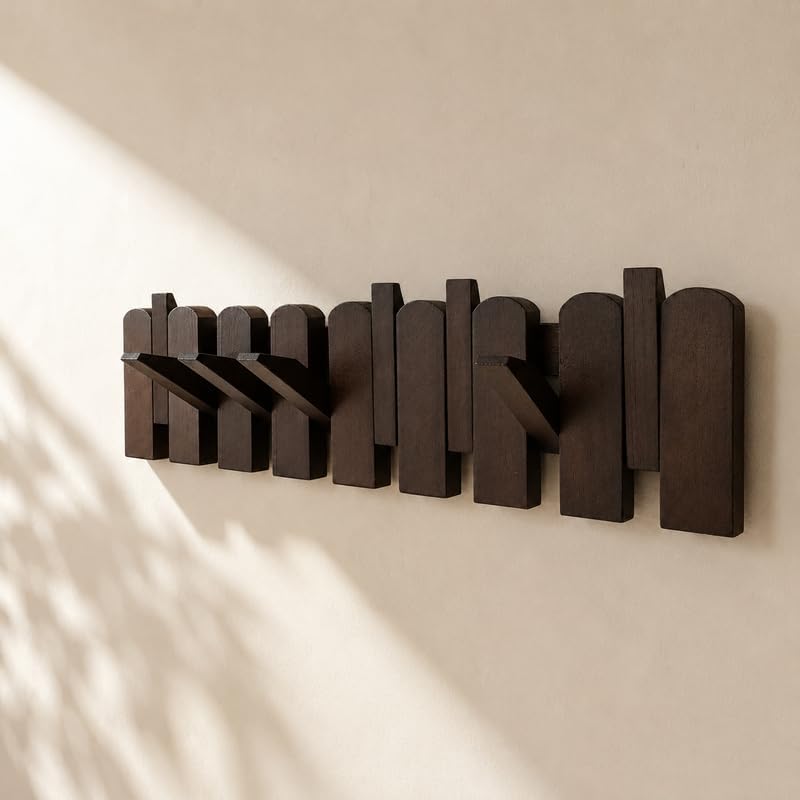 Piano Coat Rack, Solid Beech Wall Hooks, Walnut Finish, 8 Hooks by Unknown