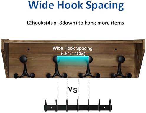 WEBI Wall Shelf with Hooks Underneath,24" Long Wall Mounted Coat Rack with Shelf,Entryway Coat Rack with 4 Triple Hooks for Hanging Coats,Jacket,Hallway,Bedroom,Mudroom,Brown - Image 3