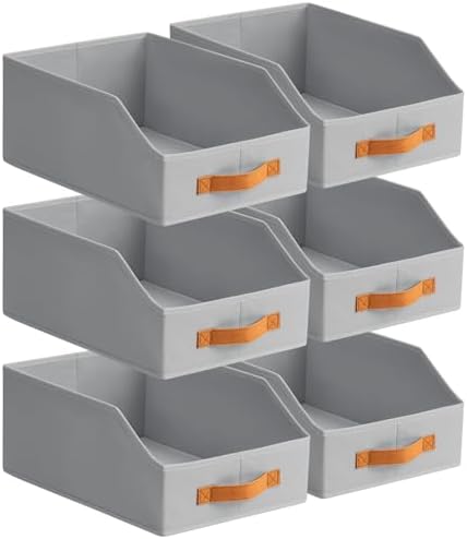 Homsorout Fabric Storage Bins for Organizing - 6 Pack Large Trapezoid Collapsible Storage Bins with Front Handle, Closet Organizers and Storage for Bedroom, Home Shelves, Small Spaces, Grey by Homsorout