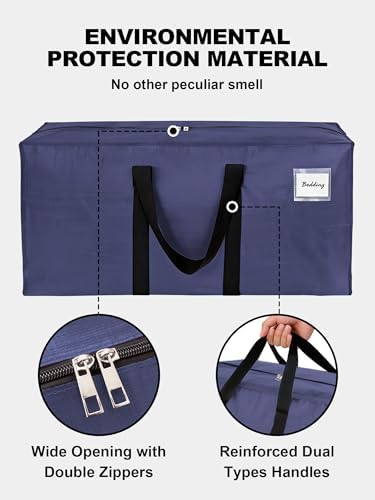 HOMESURE8 Pack 40 Gal Large Strong Moving Bags with Zippers & Carrying Handles - Water-Resistant - Heavy Duty Storage Tote for Space Saving, Fold Flat, Alternative to Moving Box (Blue) - Image 7
