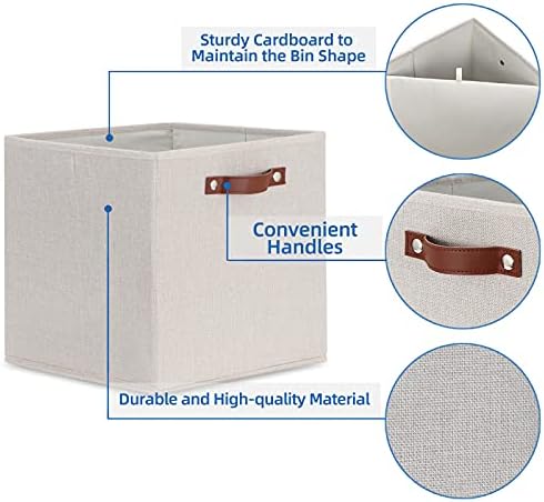 Temary Fabric Storage Cubes Storage Bins with Dual Leather Handles, 4 Pack Cube Baskets 13x13 Foldable Cube Organizers for Shelves, Home, Office, Nursery - Image 3